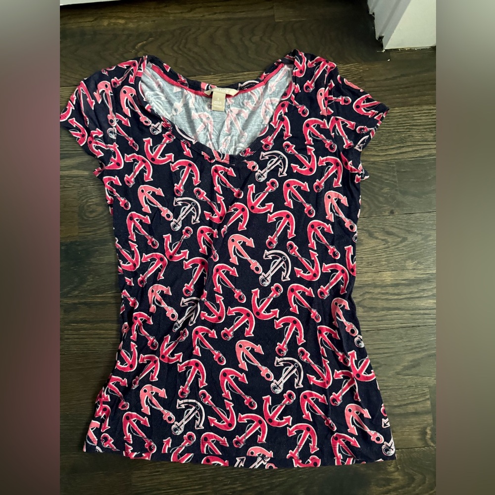 Banana Republic Pink and Navy Anchor Print Women's Tee
